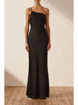 Shona Joy Asymmetrical Gathered Maxi Dress in Black Size AU 6 for rent on The Volte - image 1
