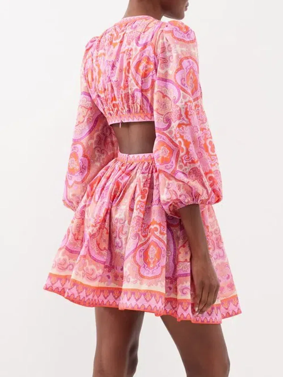 Zimmermann Halcyon Tie Front Mini Dress in Pink Paisley Size 1 / AU 10 - Image 4
