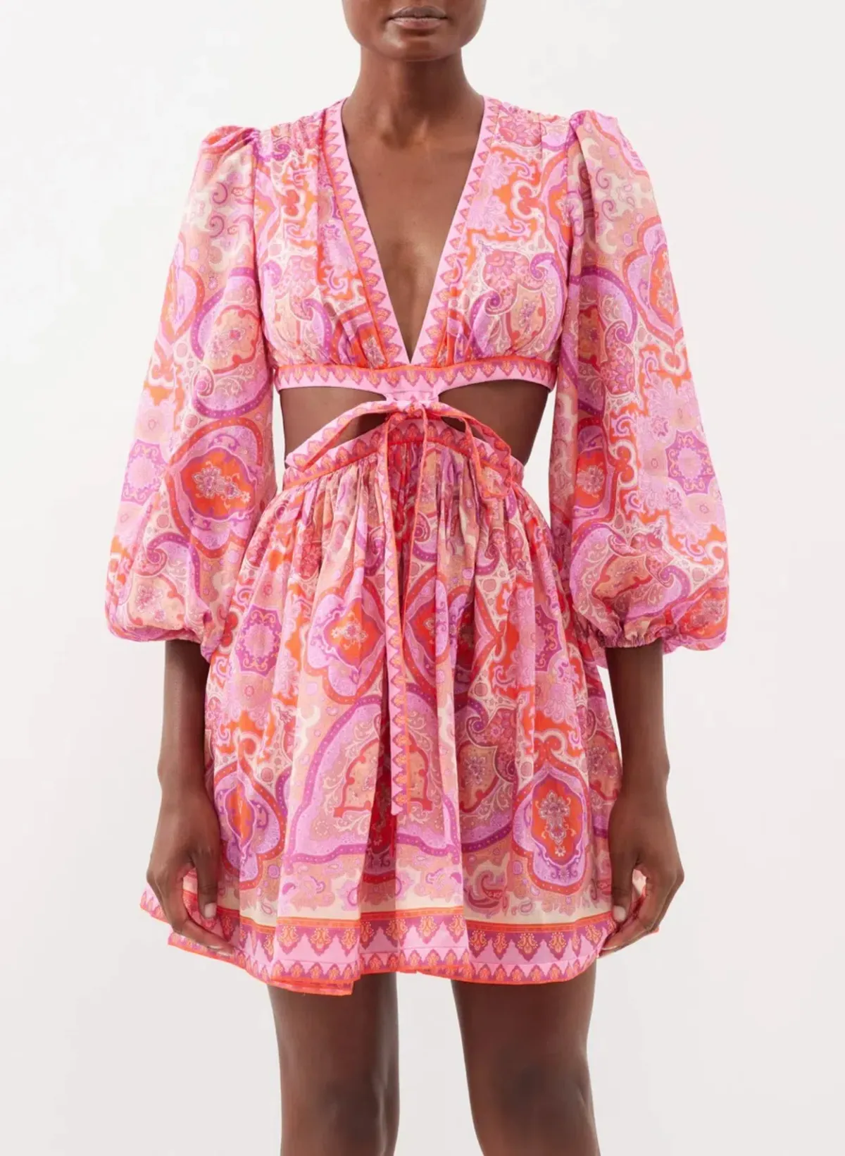 Zimmermann Halcyon Tie Front Mini Dress in Pink Paisley Size 1 / AU 10 - Image 2