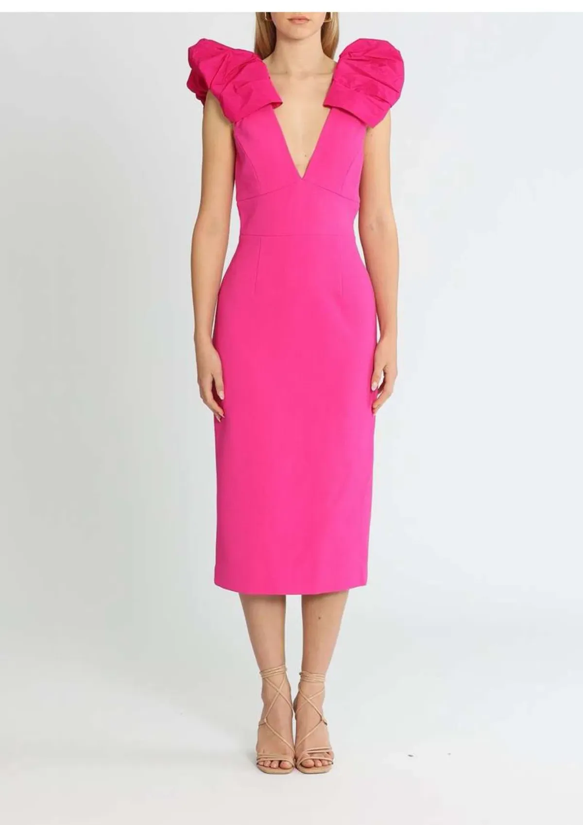 Rebecca Vallance Cupid's Bow Midi Dress Pink Size 12 for rent on The Volte - main image