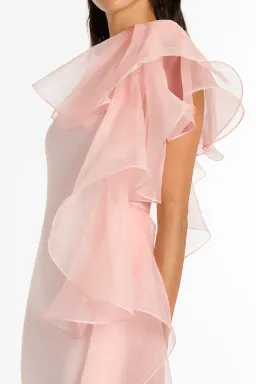 Carla Zampatti Peony Crepe Ruffled Shoulder Gown Blush Size 14 for rent on The Volte - image 4