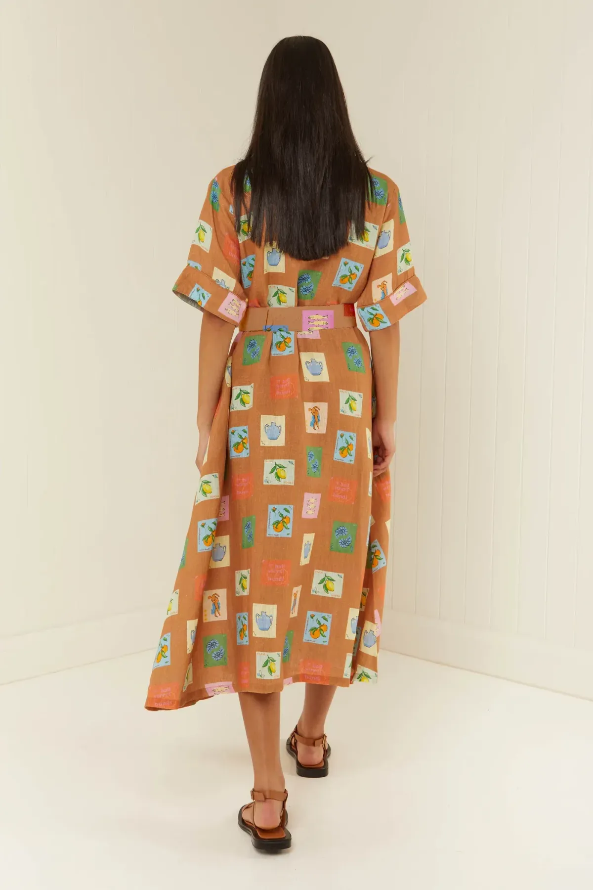 Palm Noosa Souvenir Shirt Midi Dress Brown Emblem Size 14 - Image 3