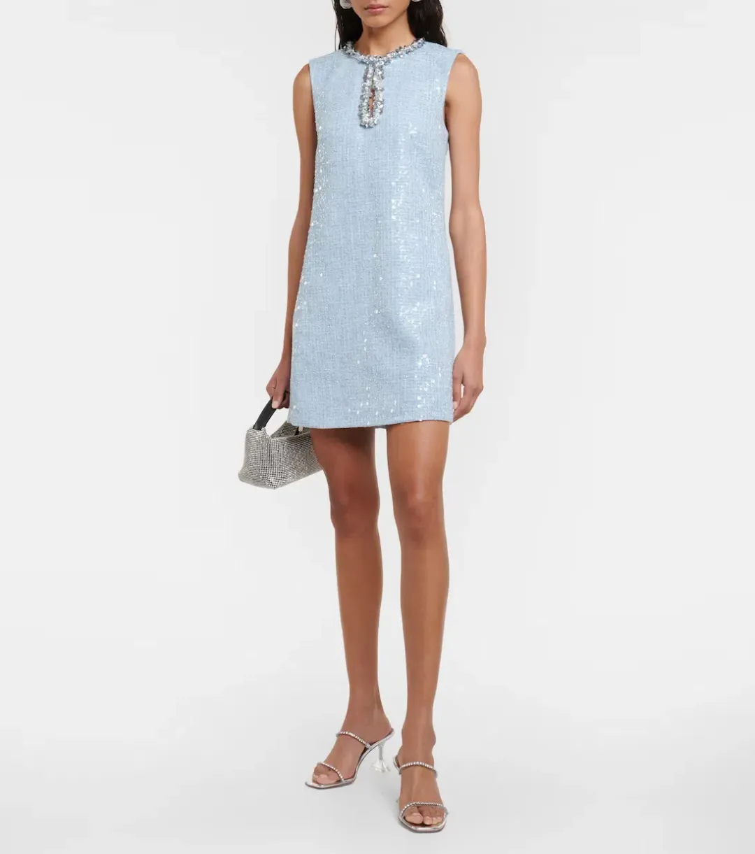 Self-portrait Cutout Embellished Sequined Bouclé Mini Dress Blue Size 10 for rent on The Volte - main image
