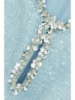 Self-portrait Cutout Embellished Sequined Bouclé Mini Dress Blue Size 10 for rent on The Volte - image 4