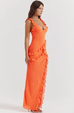 House of CB Pixie Ruffle Maxi Dress in Flame Orange Size XS / AU 6 - 8 for rent on The Volte - image 2