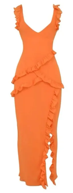 House of CB Pixie Ruffle Maxi Dress in Flame Orange Size XS / AU 6 - 8 for rent on The Volte - image 5