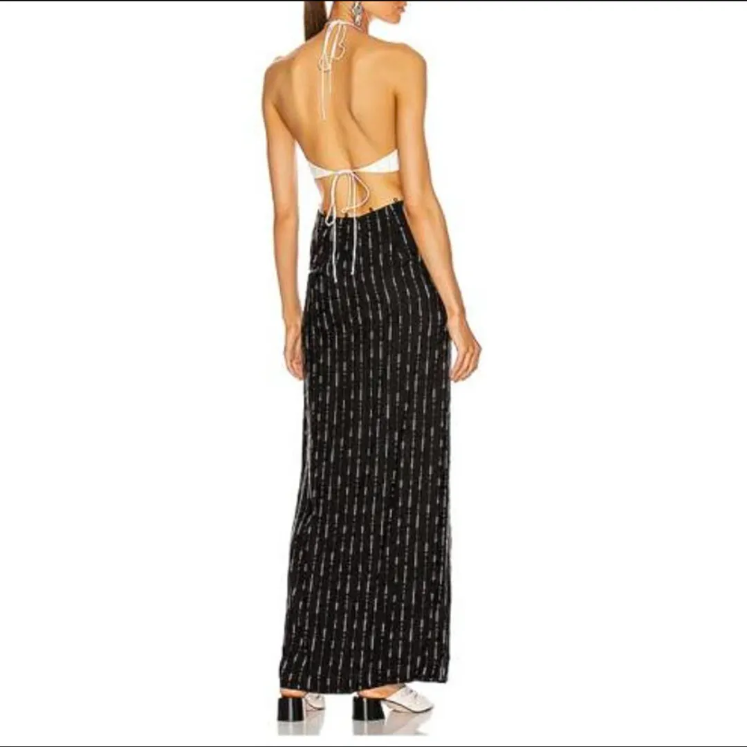 Dion Lee Pinstripe Tie Gown Black/Ivory Size 8 for rent on The Volte - main image