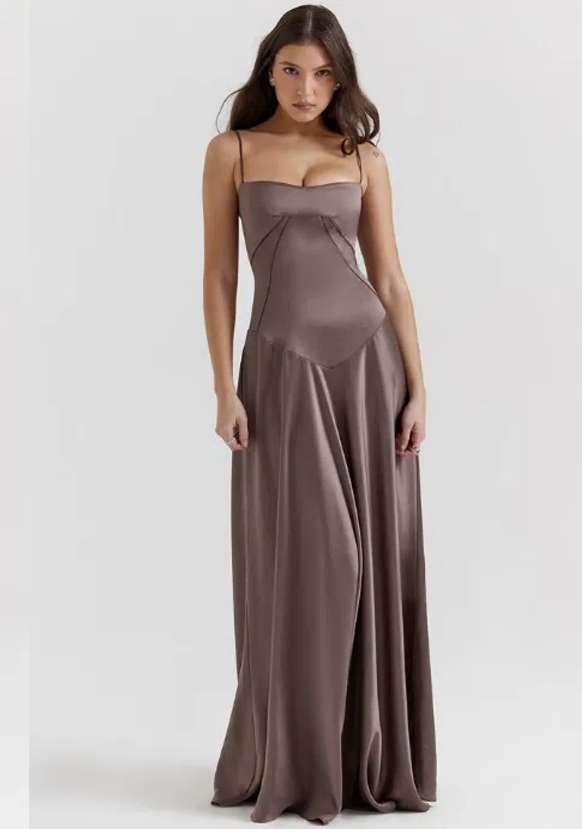 House Of CB Anabella Lace Up Corset Silk Maxi Dress Smoke In Size S/Au 8 - Image 1