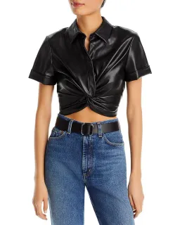 Alice + Olivia Phebe Cropped Twisted Vegan Leather Top Black Size S/ AU 8 for rent on The Volte - image 3