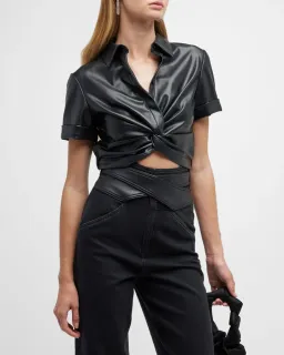 Alice + Olivia Phebe Cropped Twisted Vegan Leather Top Black Size S/ AU 8 for rent on The Volte - image 4