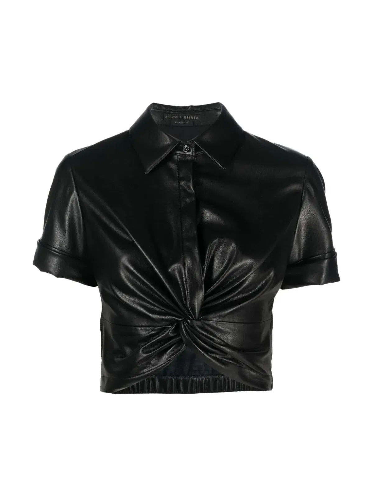 Alice + Olivia Phebe Cropped Twisted Vegan Leather Top Black Size S/ AU 8 - Image 6