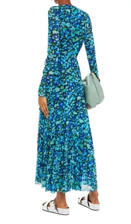 Ganni Floral Print Mesh Wrap Dress Turquoise Floral Print Size 38/ Au 10 for rent on The Volte - image 4