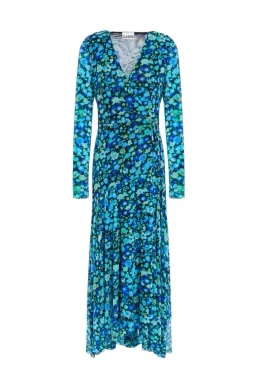 Ganni Floral Print Mesh Wrap Dress Turquoise Floral Print Size 38/ Au 10 for rent on The Volte - image 5