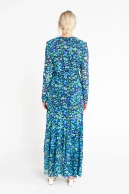 Ganni Floral Print Mesh Wrap Dress Turquoise Floral Print Size 38/ Au 10 for rent on The Volte - image 3