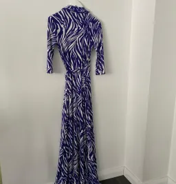 Diane Von Furstenberg Floor-Length Jersey Wrap Dress Blue Animal Print Size AU 10 for rent on The Volte - image 1