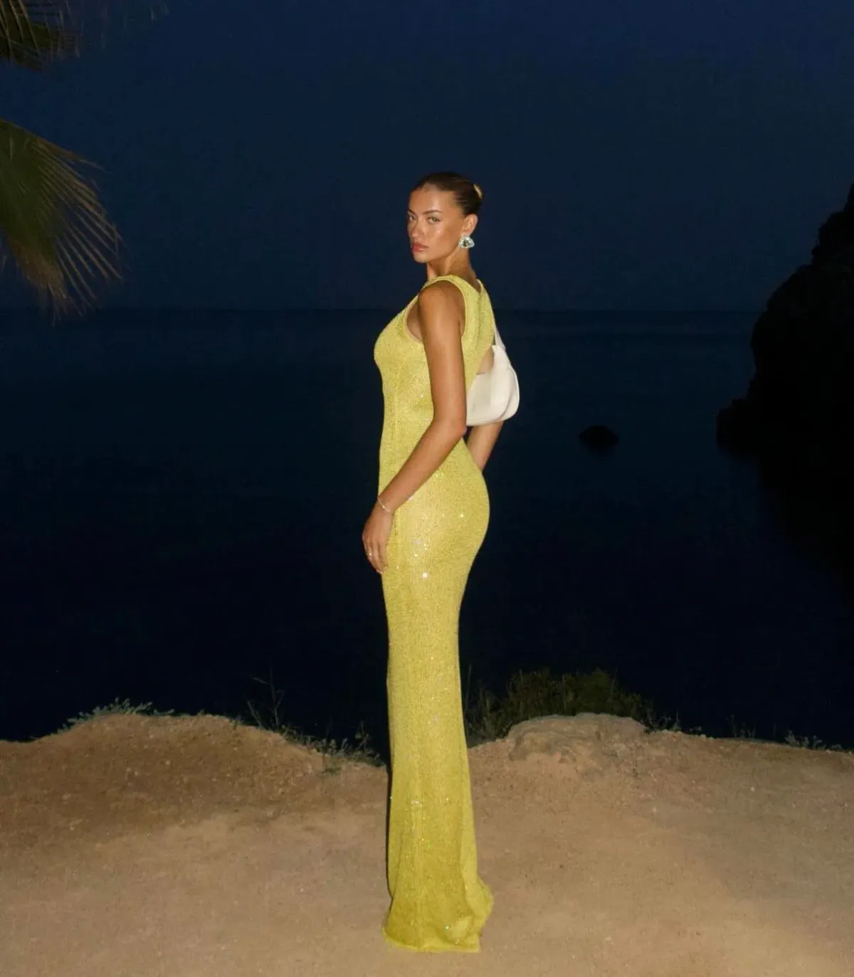 Asta Resort Natalia Maxi Dress in Chartreuse Sequin Size 8 - Image 3