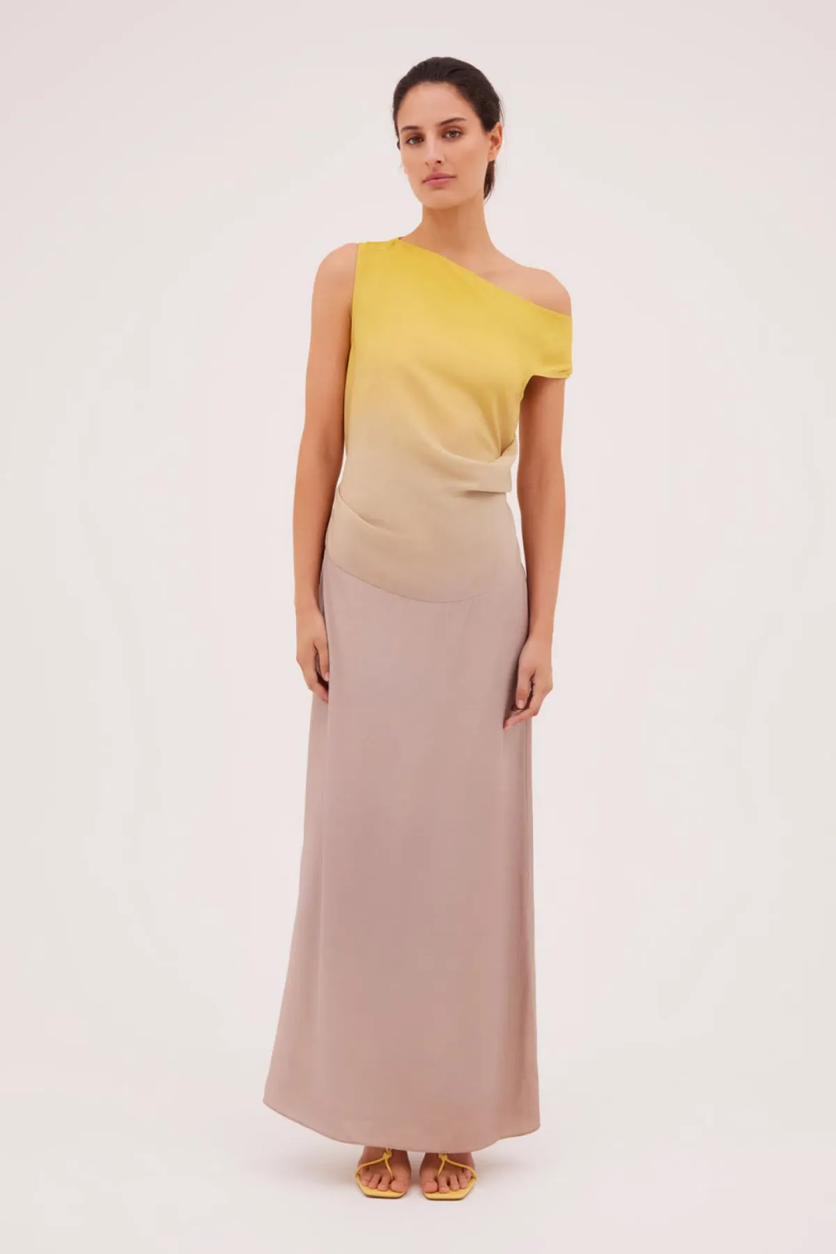 Bianca Spender Taupe Ombre Satin Expansive Dress Multi Size 8 for rent on The Volte - main image