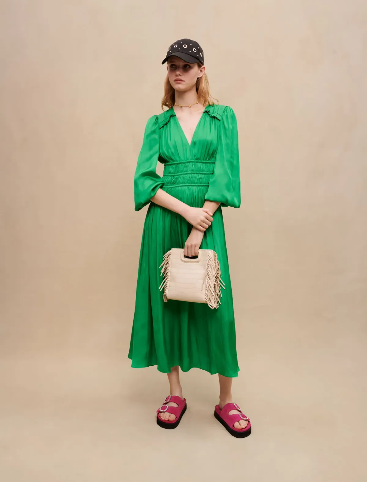 Maje Riannette Dress Midi Green Size 34 / AU 6 for rent on The Volte - main image