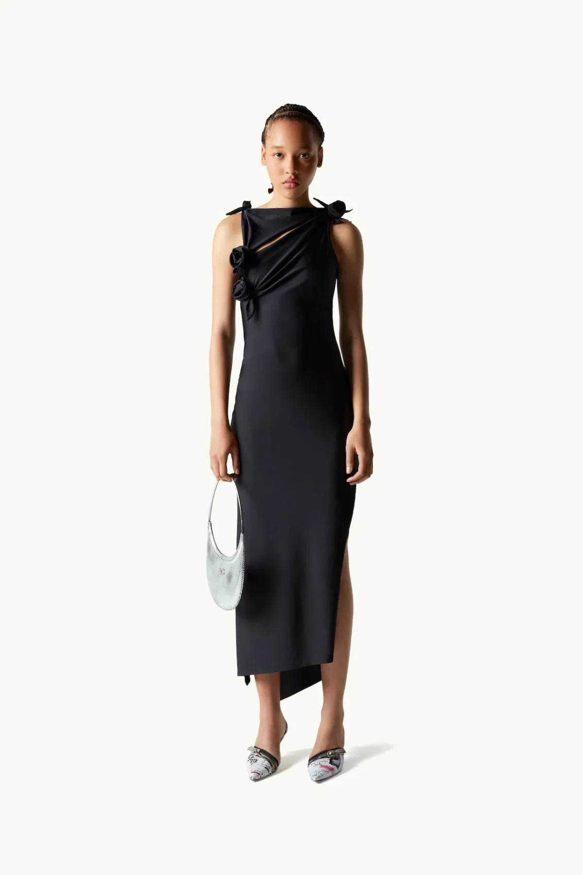 Coperni Asymmetric Flower Midi Dress Black (Size M/AU 6-8) - Image 1