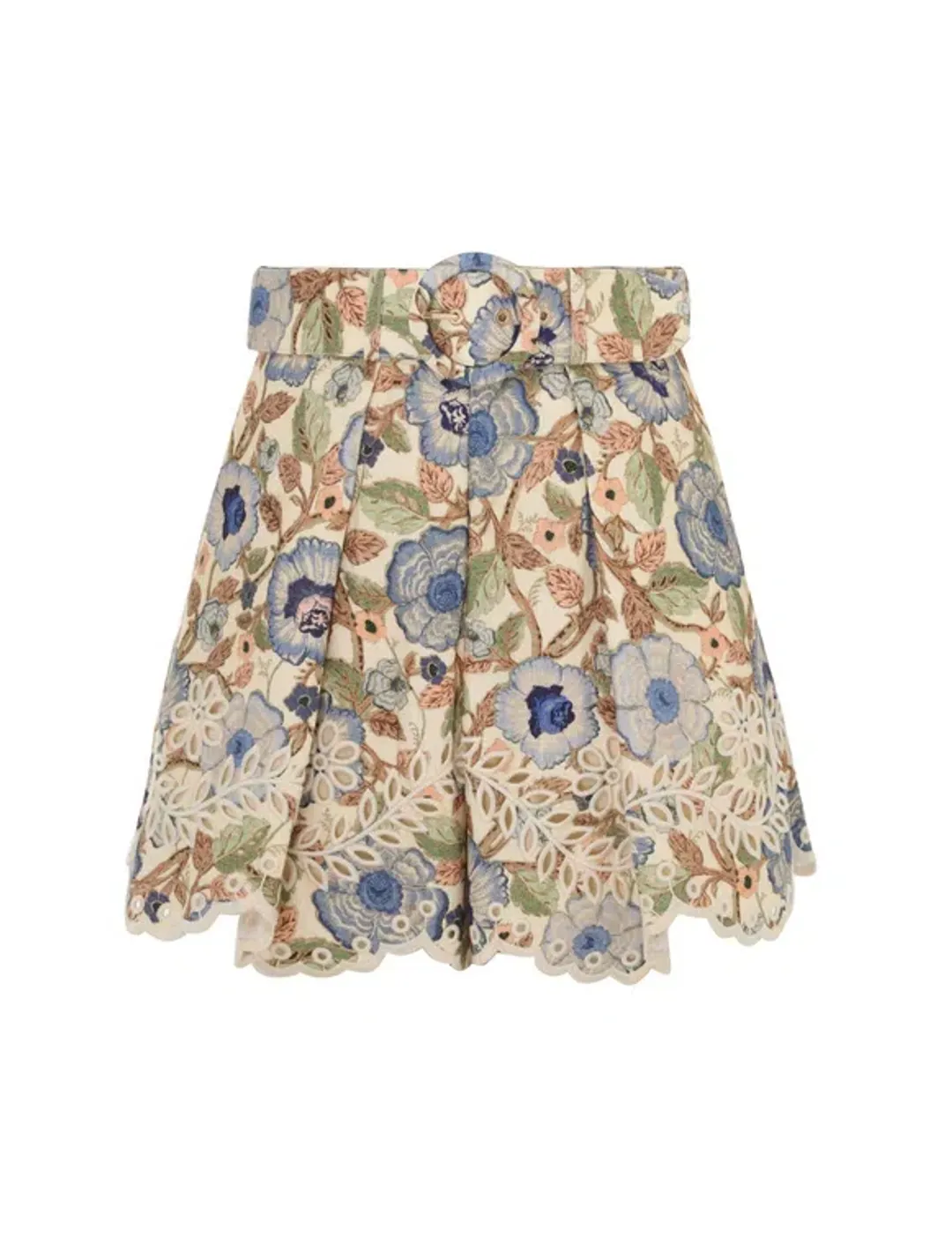 Zimmermann The Junie Embroidered Shirt and Short Set in Ivory/Blue Floral Size 0 / AU8 for rent on The Volte - main image