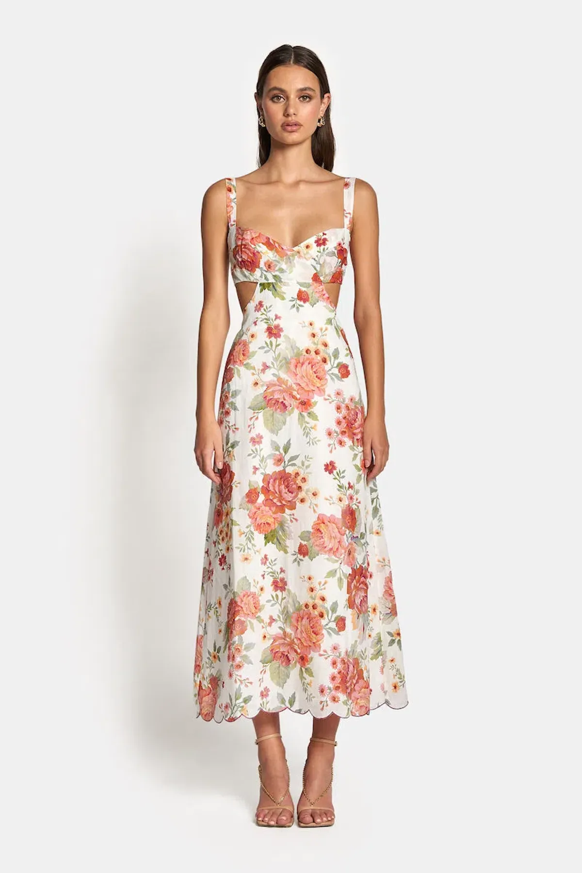 Sofia the Label Delilah Cut Out Midi Dress in Sunset Floral Size 8 - Image 1
