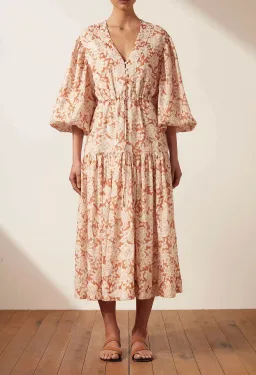 Shona Joy Flor Balloon Sleeve Drawstring Midi Dress Floral Size 12 for rent on The Volte - image 5