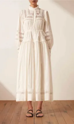 Shona Joy Lucia Balloon Sleeve Frill Midi Dress in Ivory Size 12 for rent on The Volte - image 2