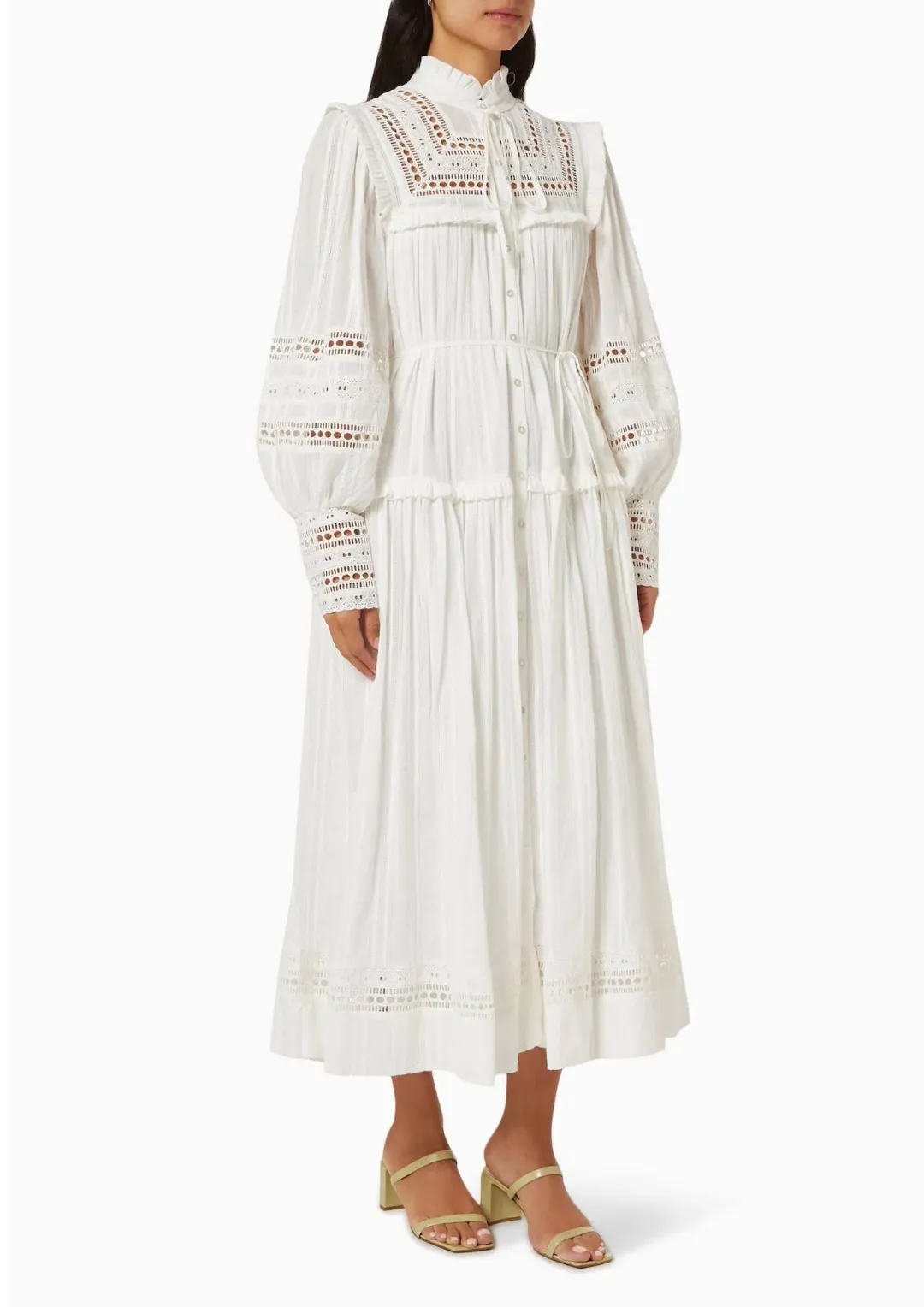 Shona Joy Lucia Balloon Sleeve Frill Midi Dress in Ivory Size 12 for rent on The Volte - main image