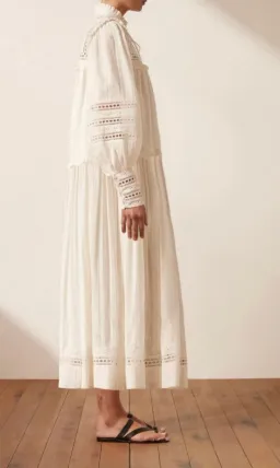 Shona Joy Lucia Balloon Sleeve Frill Midi Dress in Ivory Size 12 for rent on The Volte - image 3