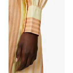 Oroton Striped Long Sleeve Belted Straight Fit Linen Midi Dress Almond Milk Size 12 for rent on The Volte - image 4