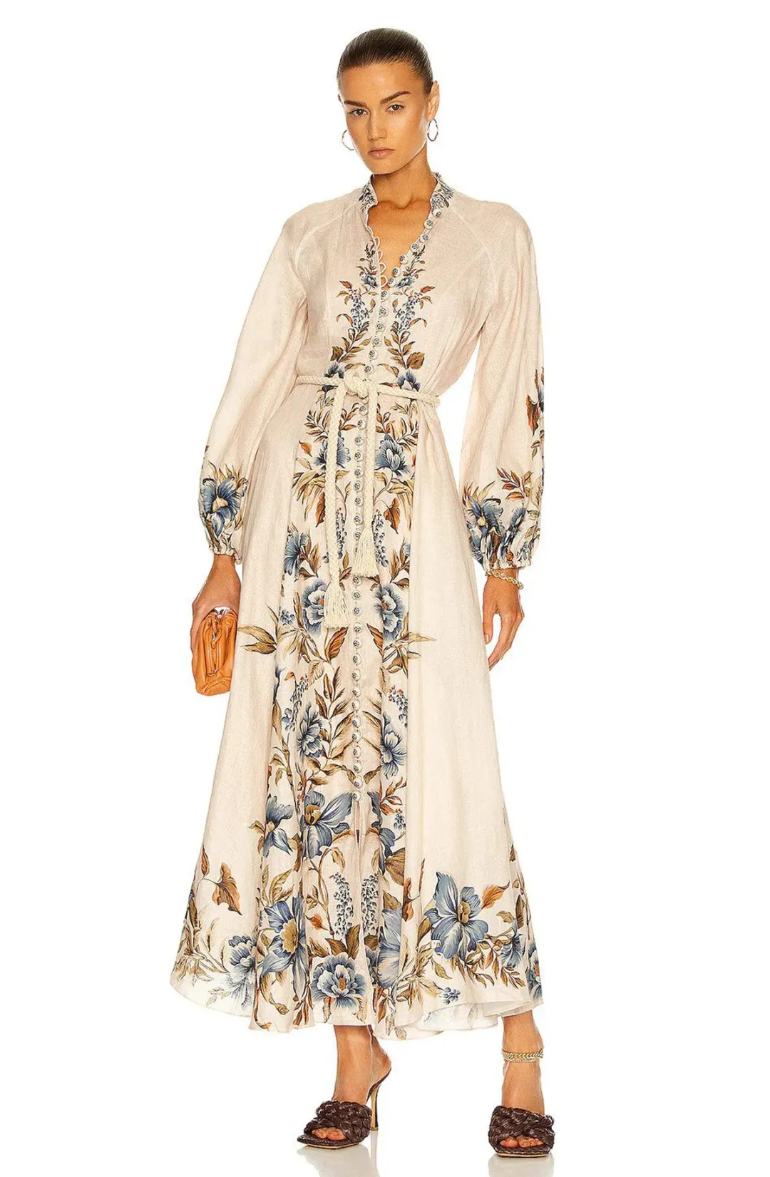 Zimmermann Aliane Billow Long Dress Khaki Floral Size 1 / AU 10 for rent on The Volte - main image