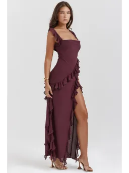House Of Cb Ariela Ruffle Maxi Dress Mulberry Size S / AU 8 for rent on The Volte - image 3