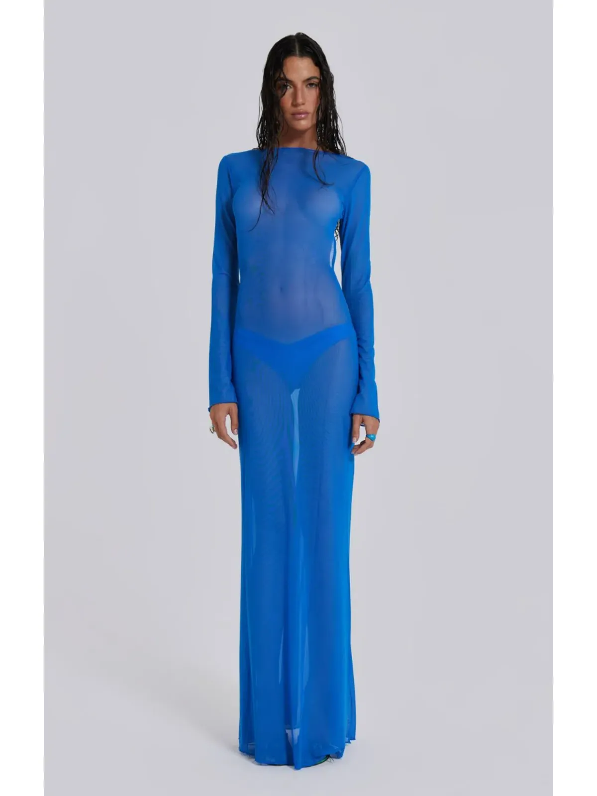 Jaded London Ziva Sheer Maxi Dress Blue Size Small / AU 8 for rent on The Volte - main image