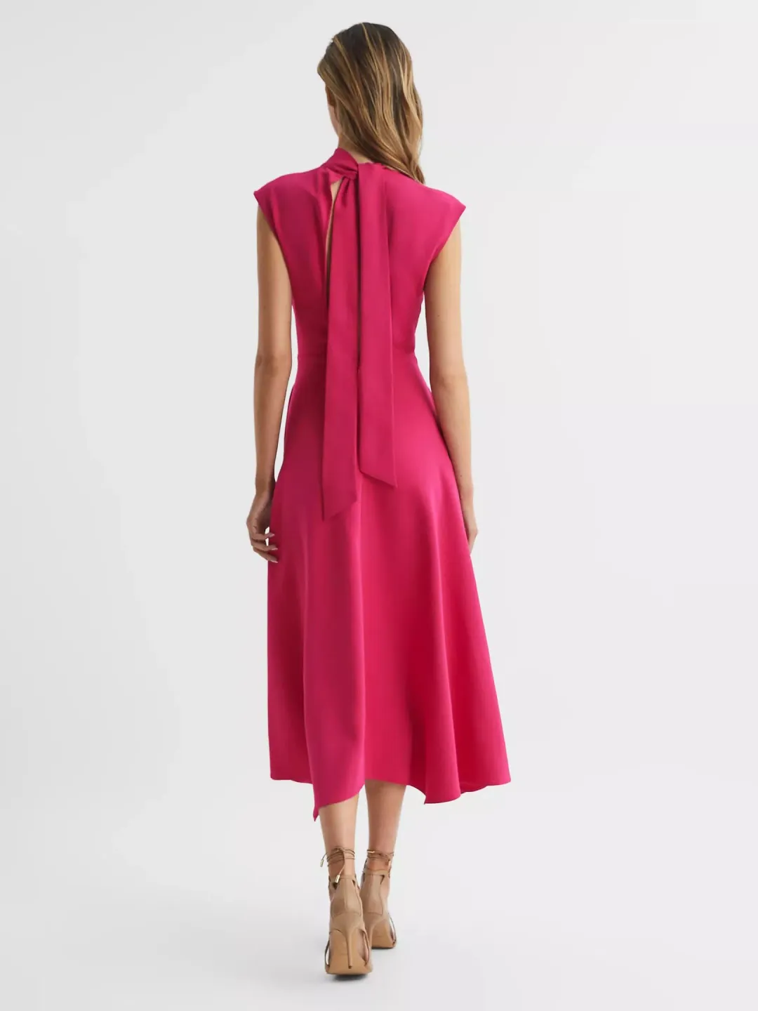 Reiss Livvy Open Back Midi Dress in Bright Pink Size 8 for rent on The Volte - main image