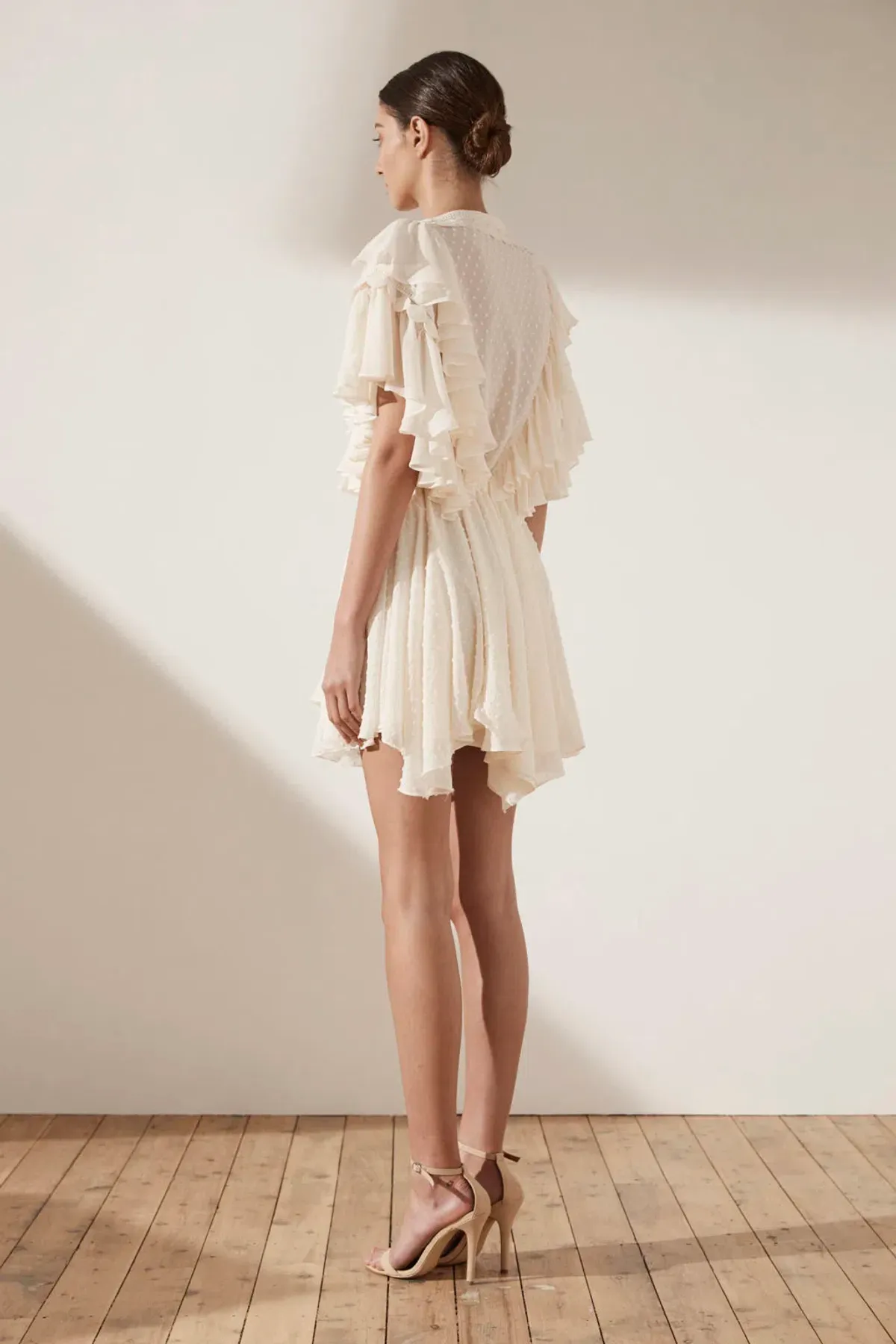 Shonya Joy Stella Ruffle Drawstring Dress Cream Size 12 - Image 3