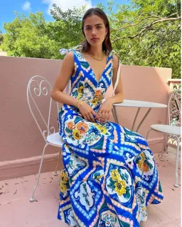 By Nicola Adoncia Tie Shoulder Maxi Dress In Azure Floral Size 10 for rent on The Volte - image 1