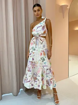 Alemais Annie One Shoulder Midi Dress Print Size 8 for rent on The Volte - image 1
