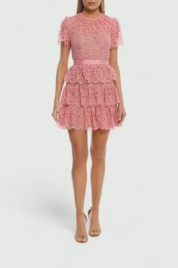 Self Portrait Pink Tiered Mini Dress in Pink Size 12 for rent on The Volte - image 1