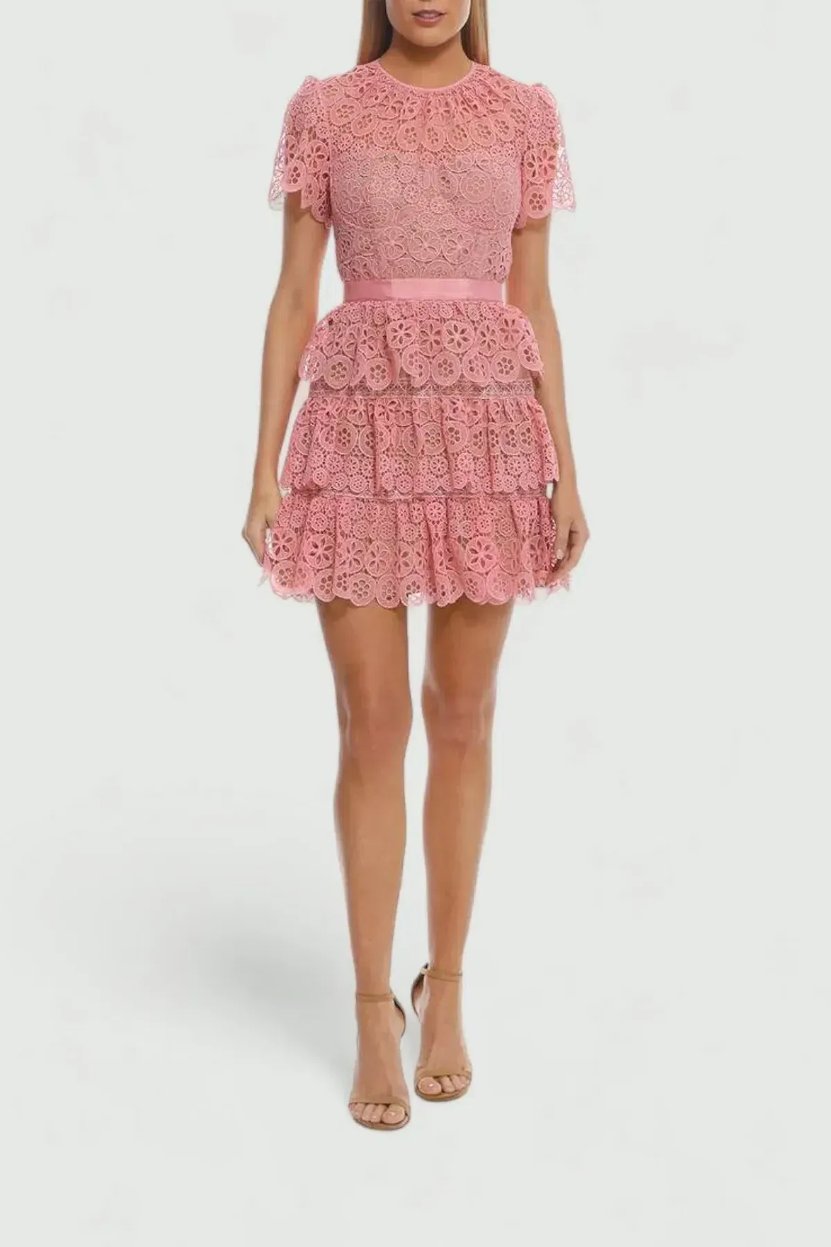 Self Portrait Pink Tiered Mini Dress in Pink Size 8 - Image 1
