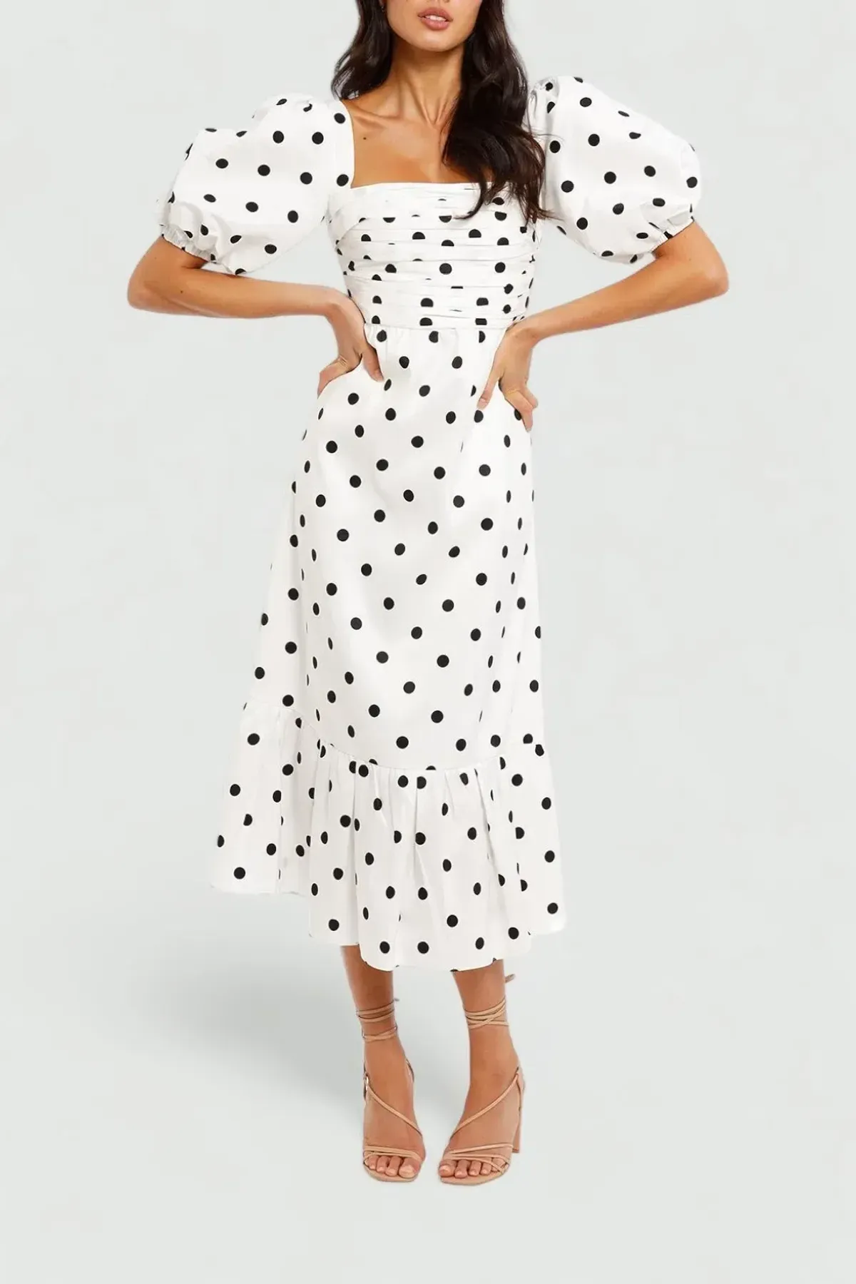 Self Portrait Polka Dot Midi Dress in White Size 6 for rent on The Volte - main image