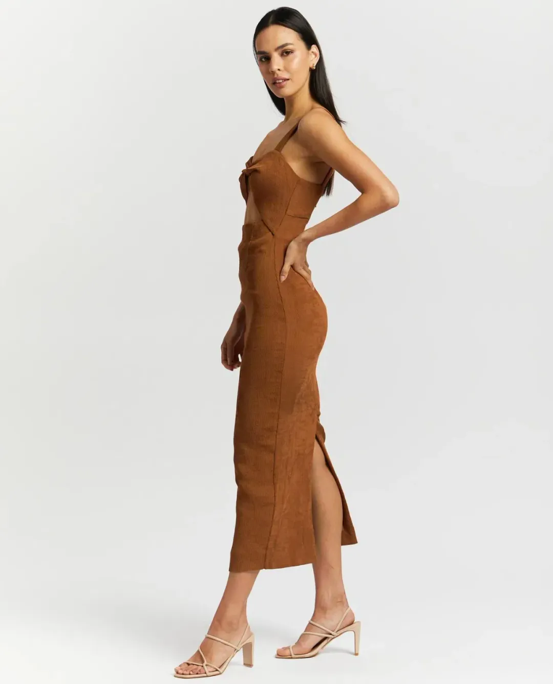 Shona Joy Simone Fitted Cut Out Midi Dress Terracotta Size 8 for rent on The Volte - main image