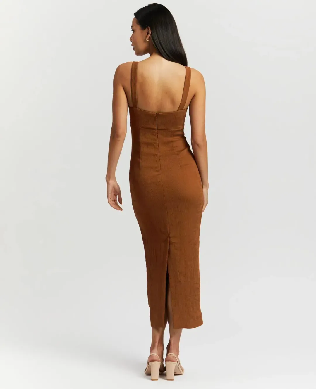 Shona Joy Simone Fitted Cut Out Midi Dress Terracotta Size 8 for rent on The Volte - main image