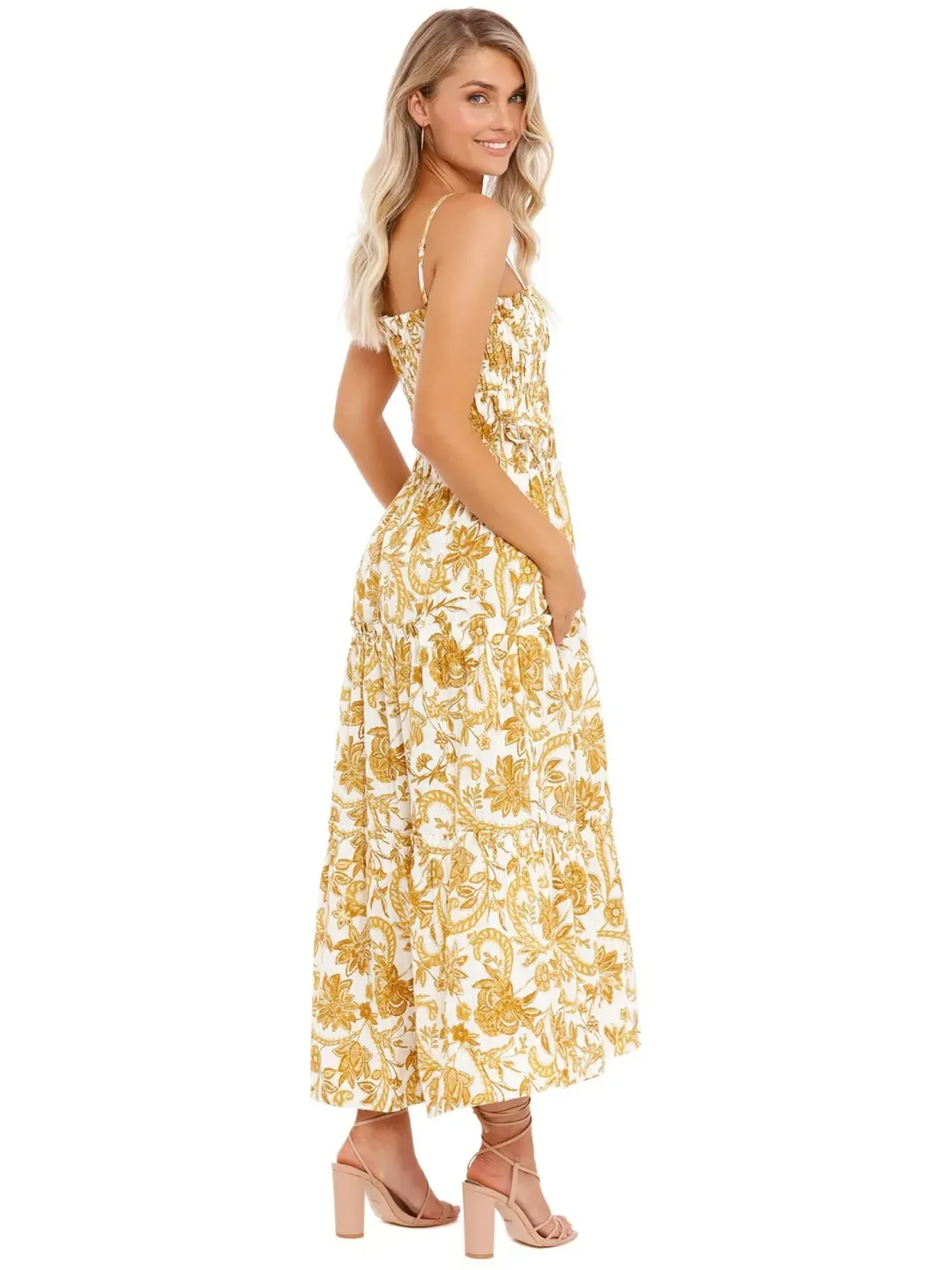Shona Joy Tiered Midi Dress in Curry Size AU 8 for rent on The Volte - main image