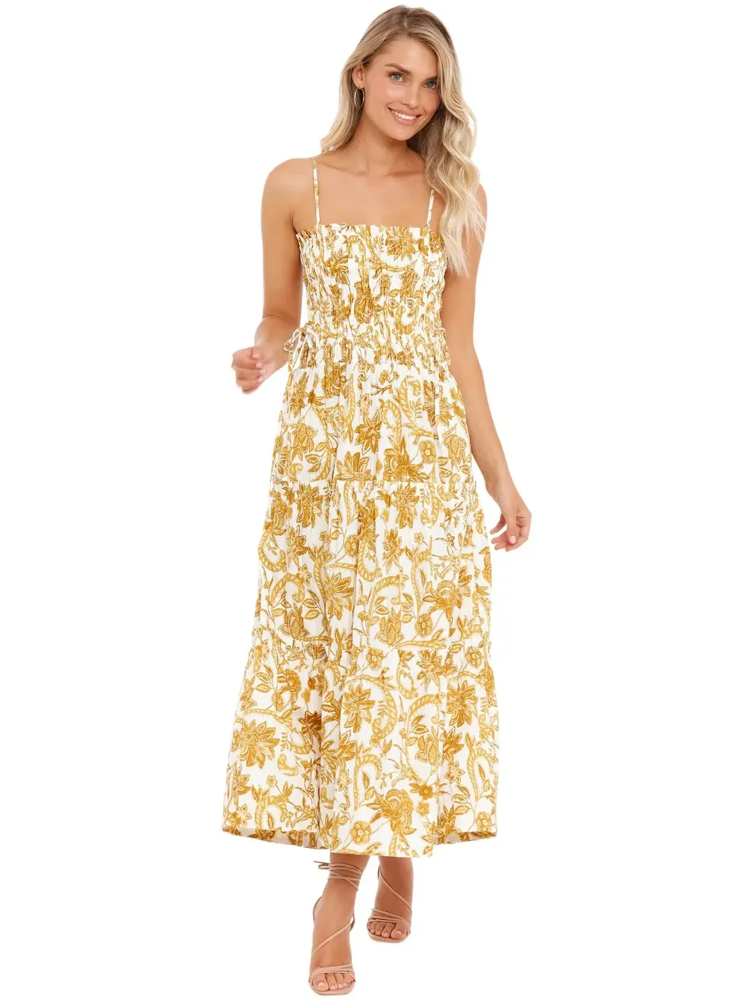 Shona Joy Tiered Midi Dress in Curry Size AU 8 for rent on The Volte - main image