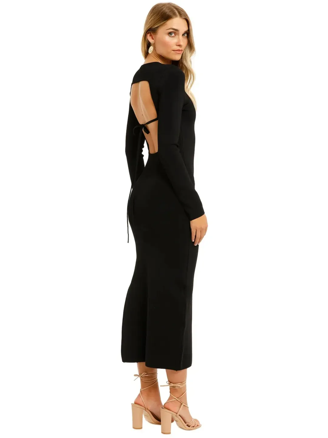 Shona Joy Long Sleeve Backless Midi Dress in Black Size AU 12 for rent on The Volte - main image