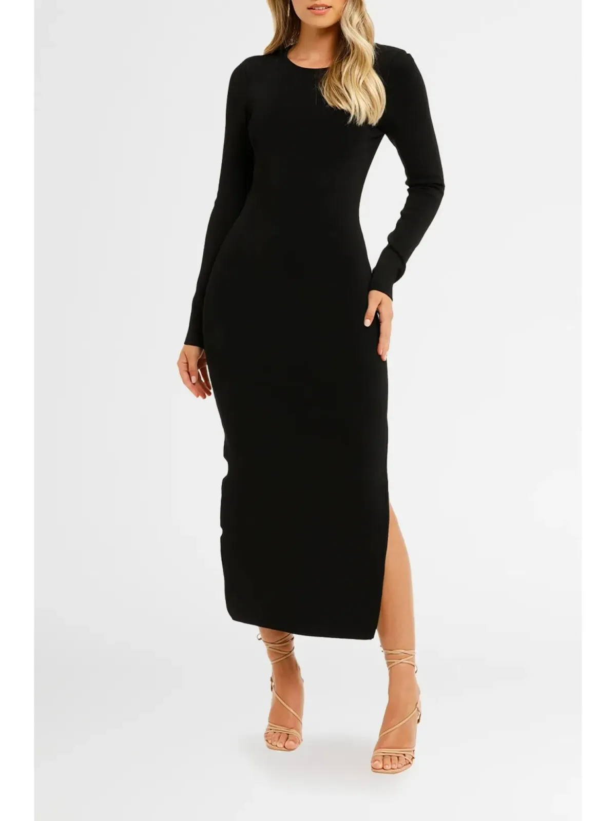 Shona Joy Long Sleeve Backless Midi Dress in Black Size AU 12 for rent on The Volte - main image