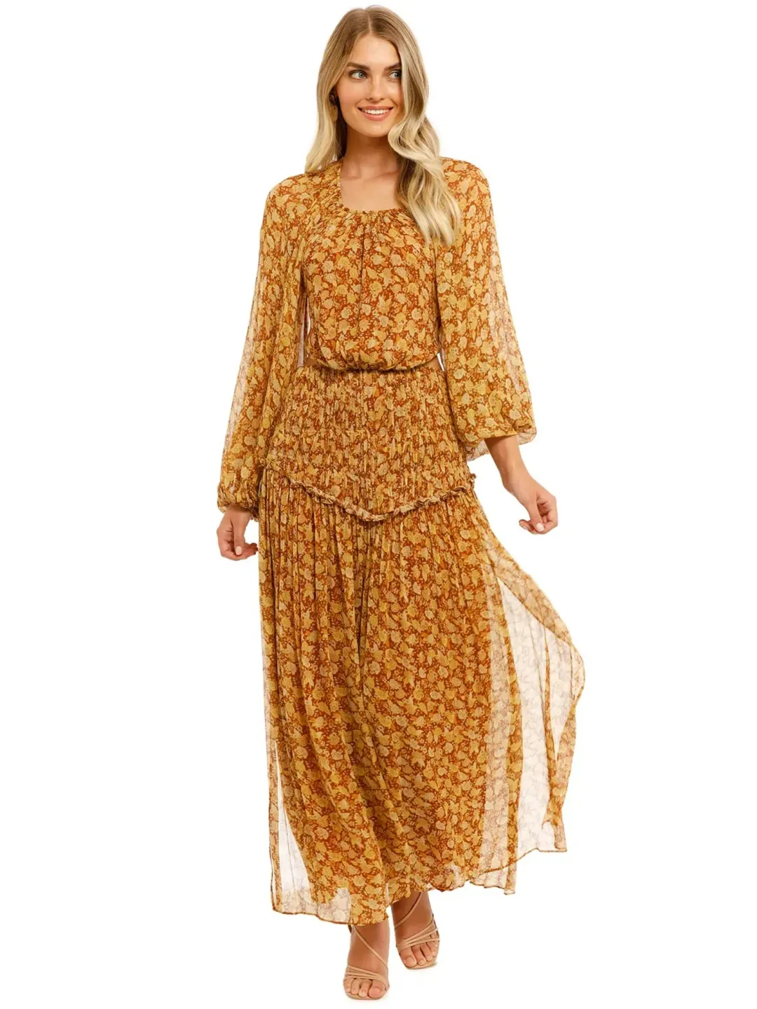 Shona Joy Sunset Cut Out Midi Dress in Tumeric Size AU 12 for rent on The Volte - main image