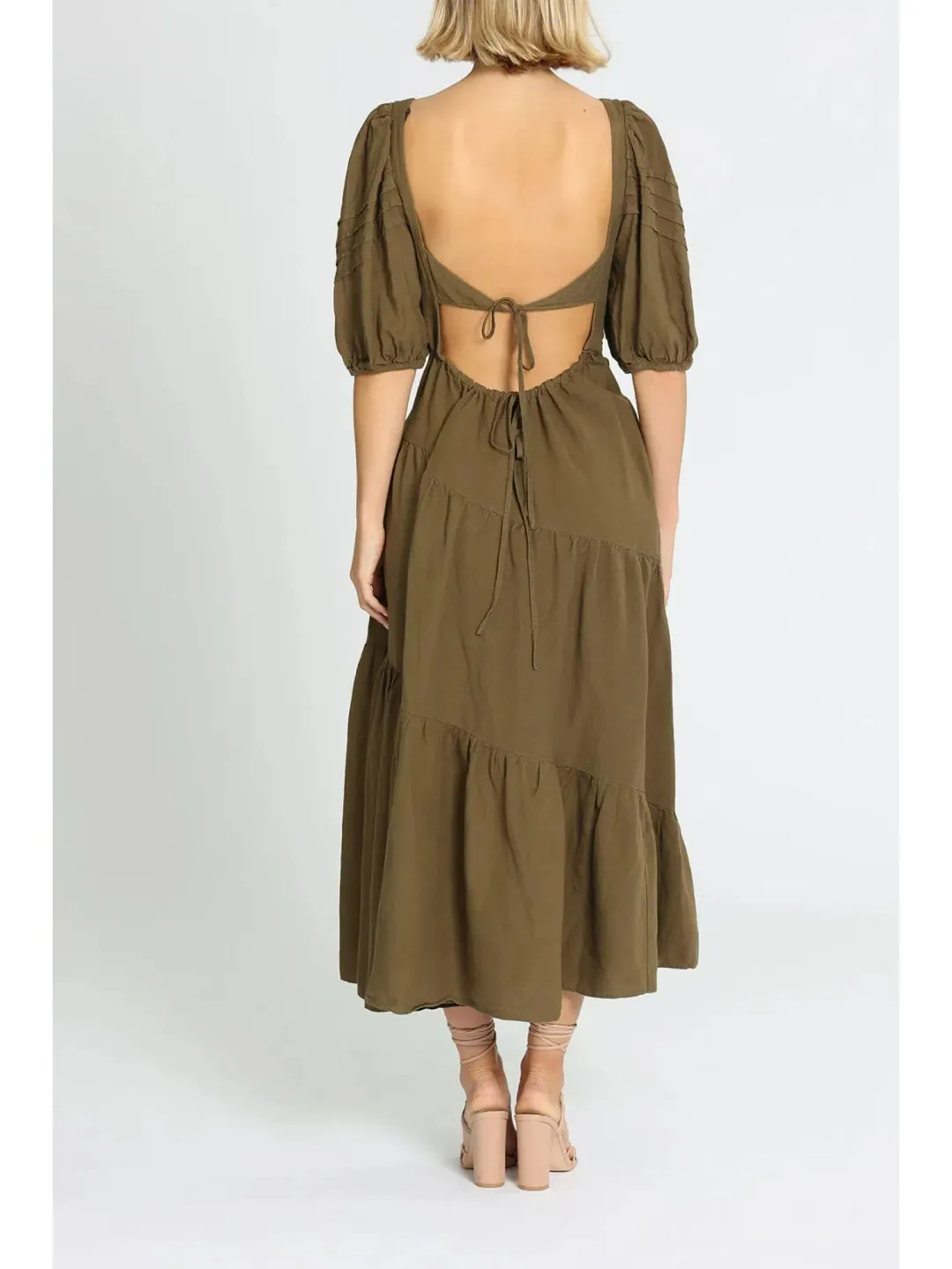 Shona Joy Juliana Midi Dress in Khaki Size AU 6 for rent on The Volte - main image