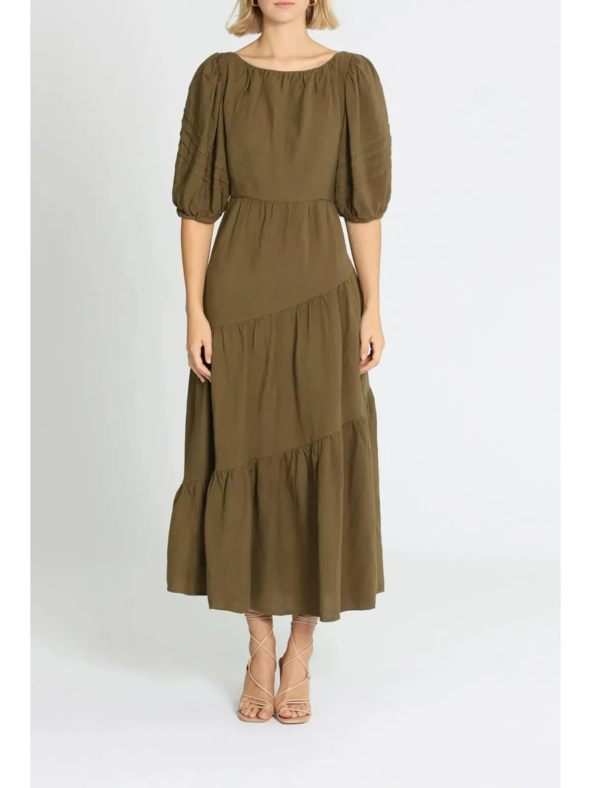 Shona Joy Juliana Midi Dress in Khaki Size AU 6 for rent on The Volte - main image