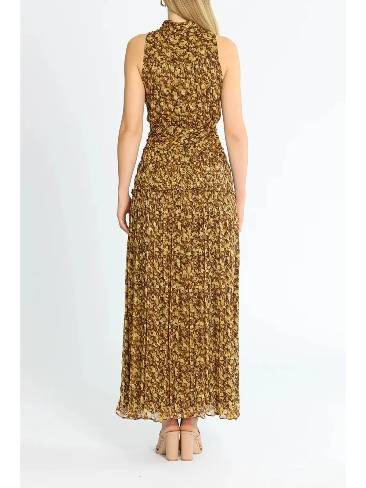 Shona Joy Carmela Sleeveless Midi Dress Khaki Print Size AU 14 - Image 3